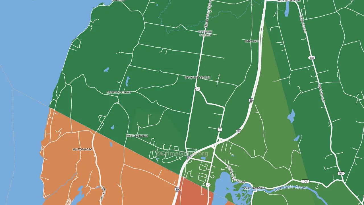 Georgia, VT Map of Vehicle Theft Rates