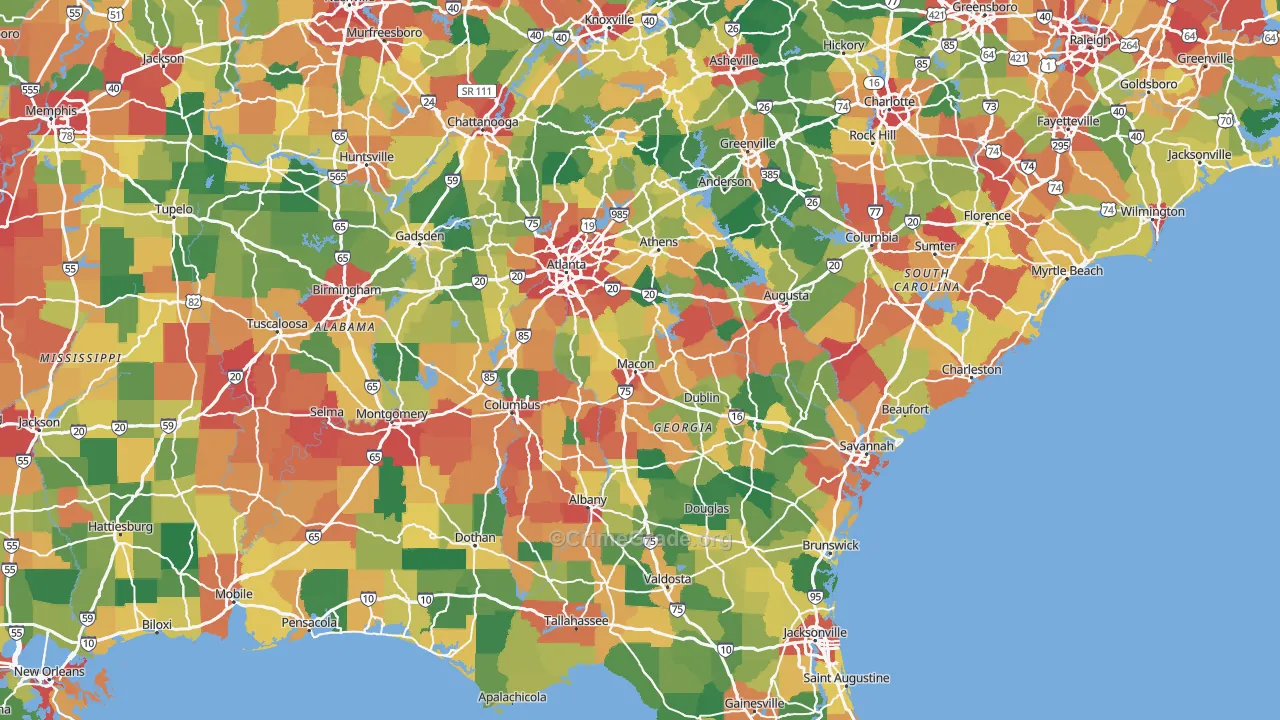 Georgia Map of Vehicle Theft Rates