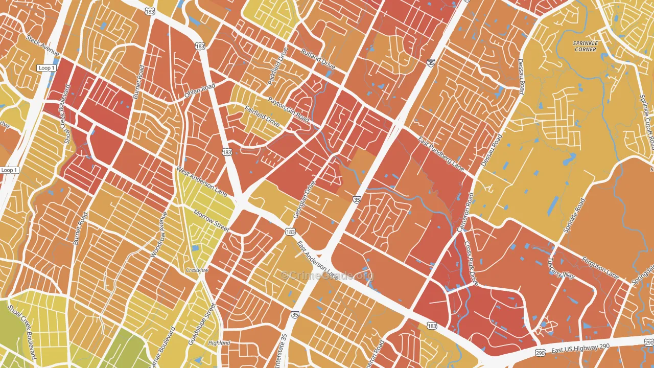 Georgian Acres, Austin, TX Map of Vehicle Theft Rates