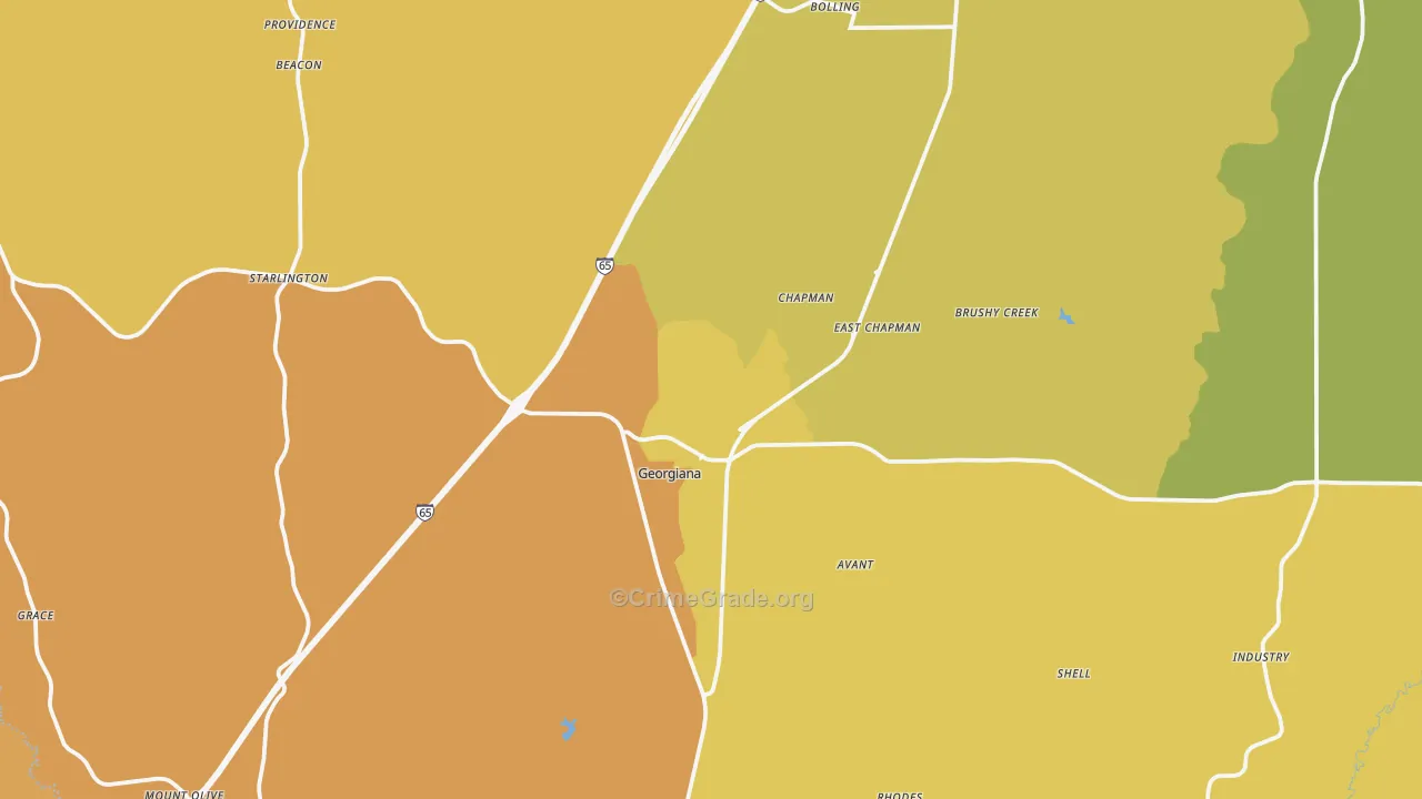 Georgiana, AL Map of Vehicle Theft Rates