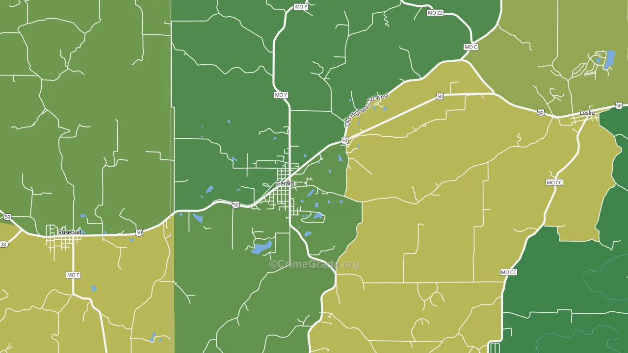 Gerald, MO Map of Vehicle Theft Rates