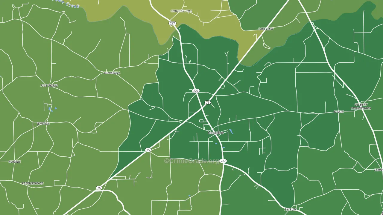 Geraldine, AL Map of Vehicle Theft Rates