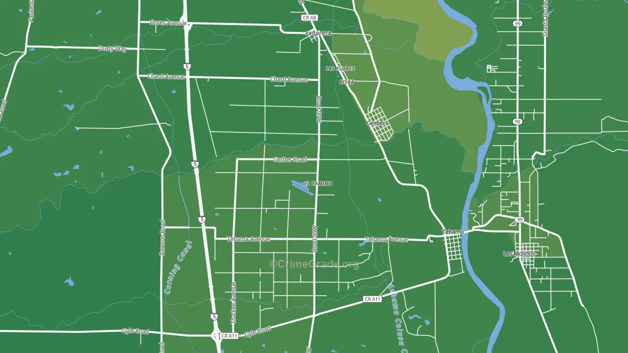 Gerber, CA Map of Vehicle Theft Rates