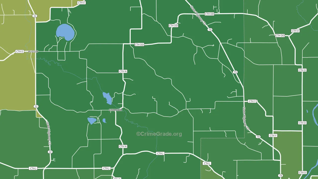 Germania, WI Map of Vehicle Theft Rates