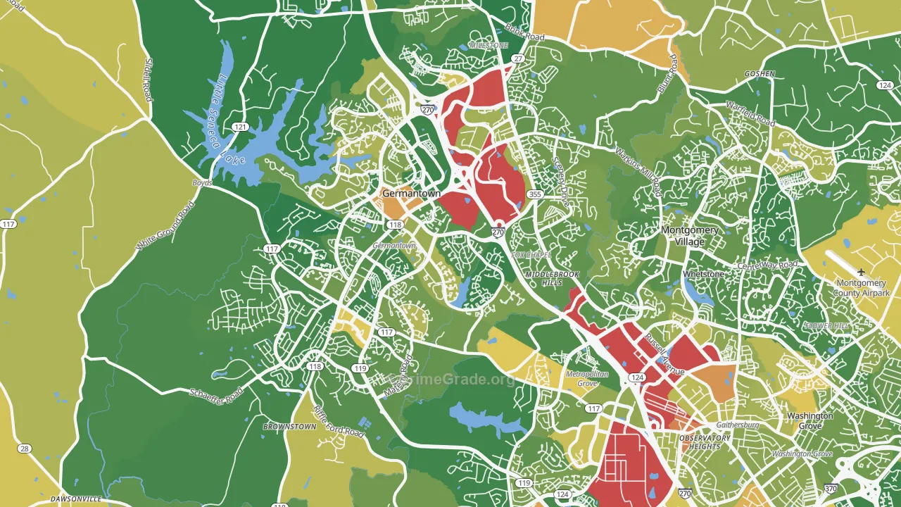 Germantown, MD Map of Vehicle Theft Rates