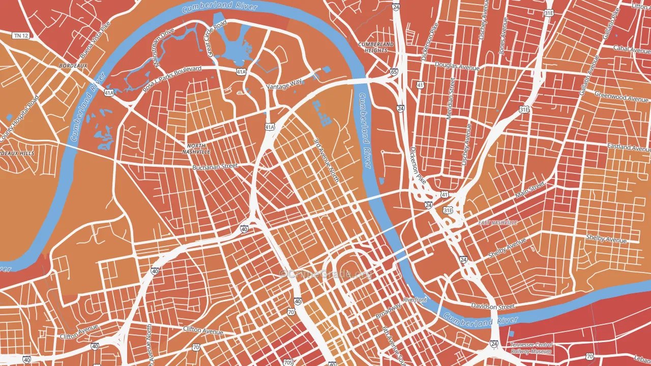 Germantown, Nashville, TN Map of Vehicle Theft Rates