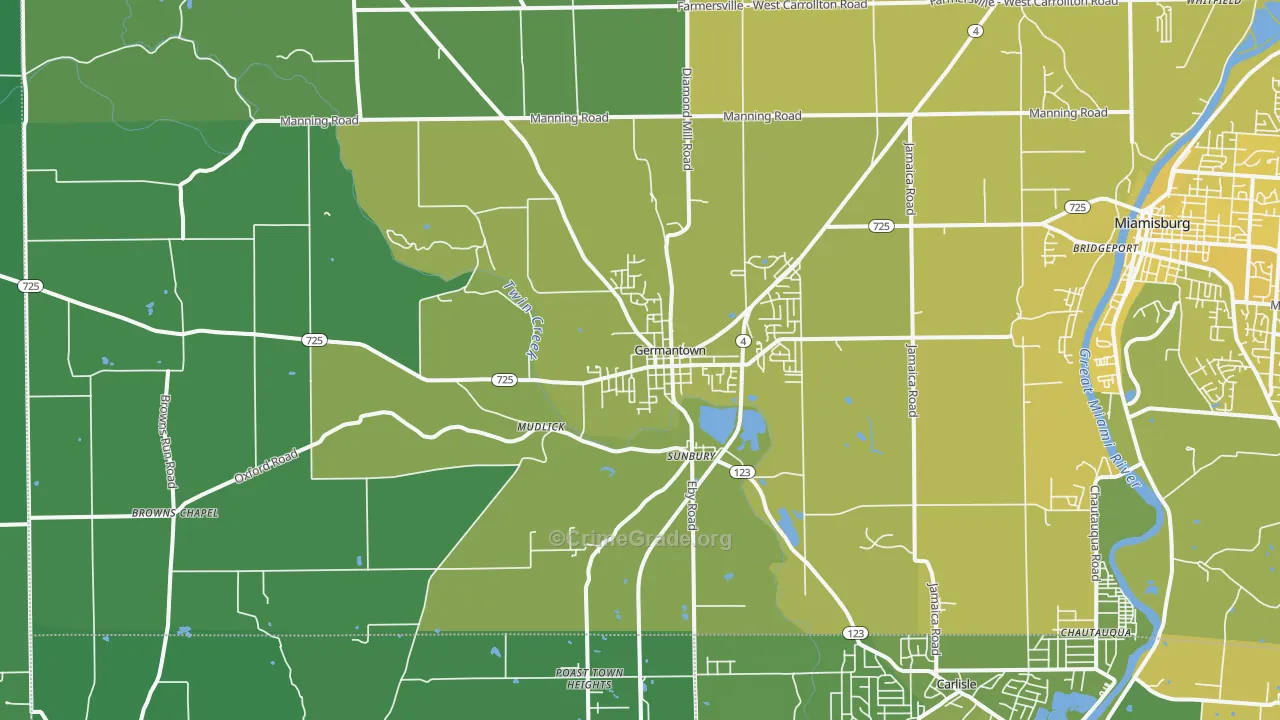 Germantown, OH Map of Vehicle Theft Rates