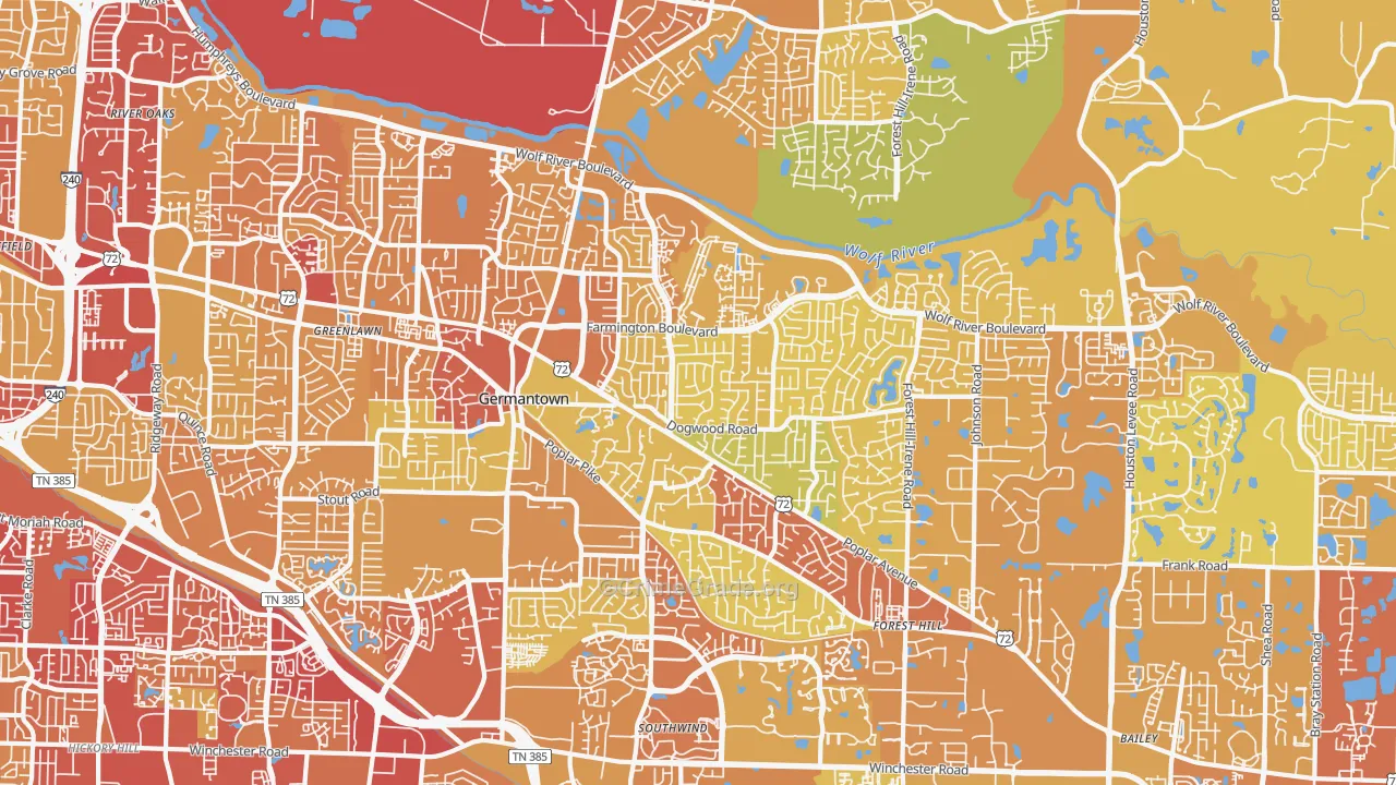 Germantown, TN Map of Vehicle Theft Rates