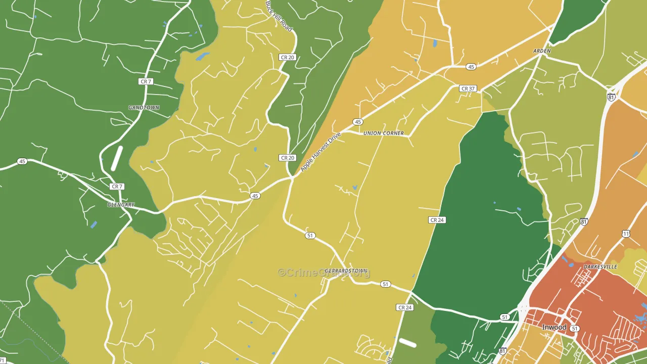Gerrardstown, WV Map of Vehicle Theft Rates