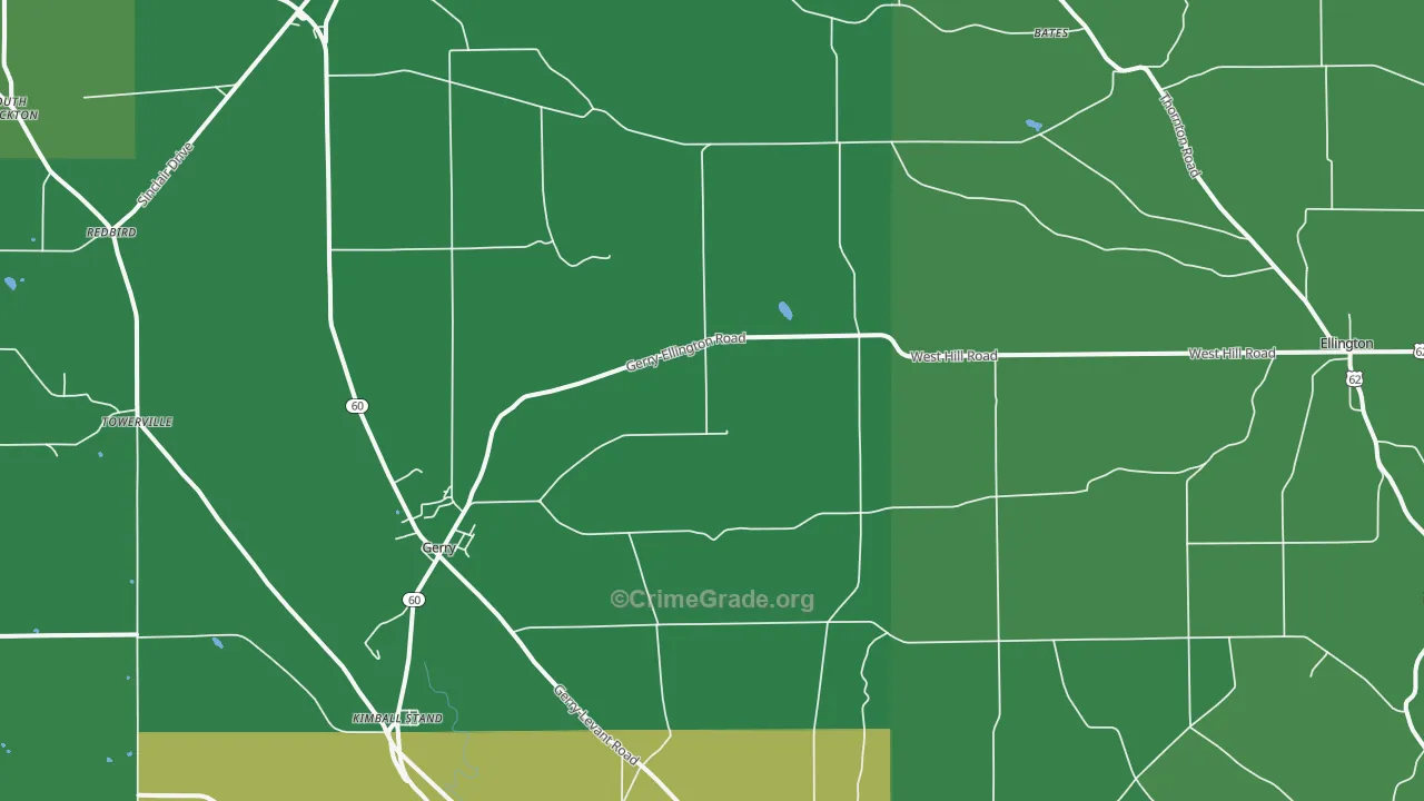Gerry, NY Map of Vehicle Theft Rates