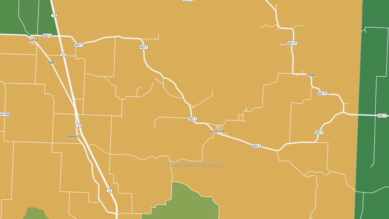 Gerster, MO Map of Vehicle Theft Rates