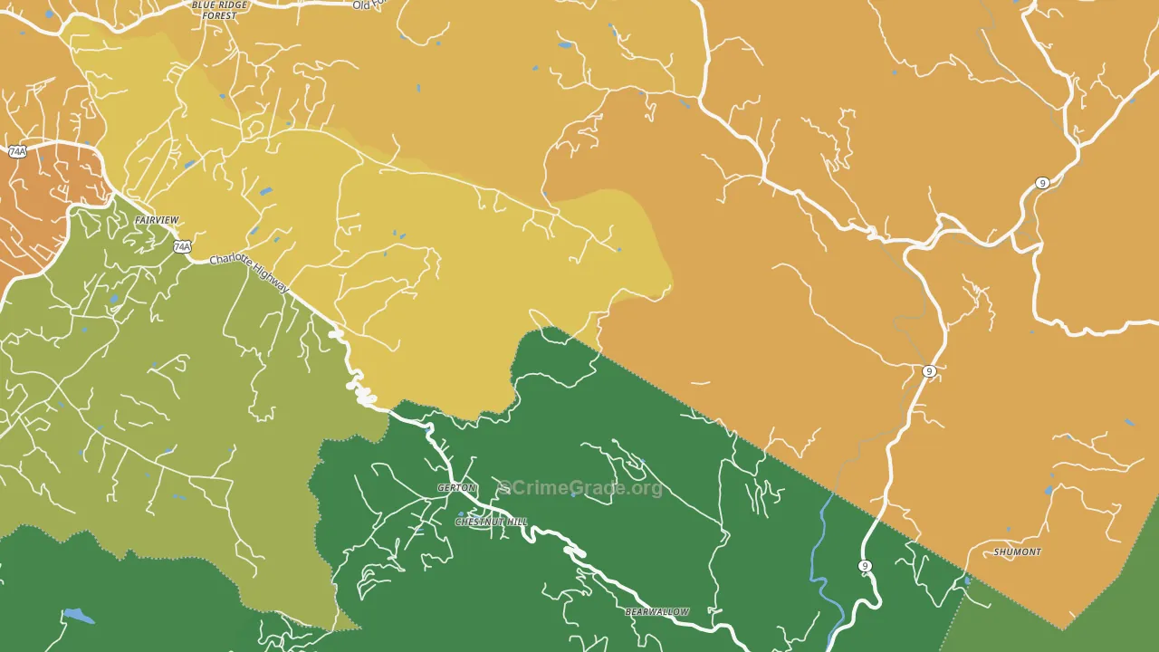 Gerton, NC Map of Vehicle Theft Rates