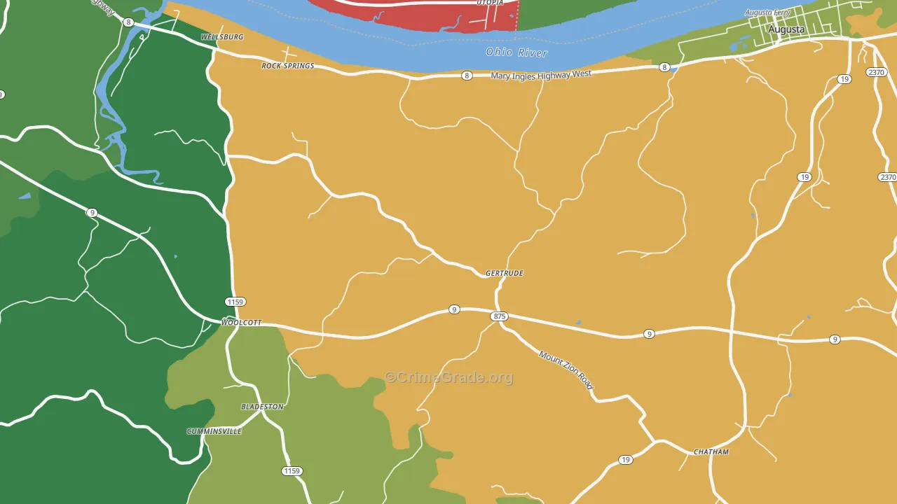 Gertrude, KY Map of Vehicle Theft Rates