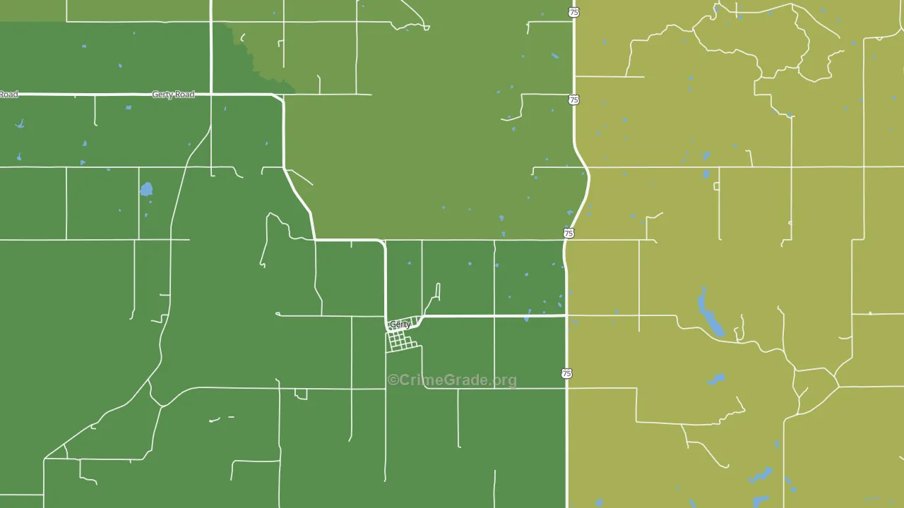 Gerty, OK Map of Vehicle Theft Rates