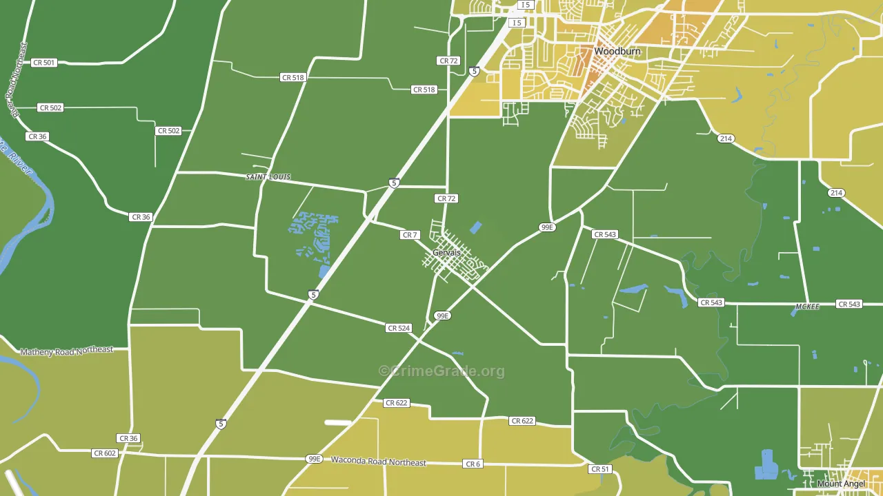 Gervais, OR Map of Vehicle Theft Rates