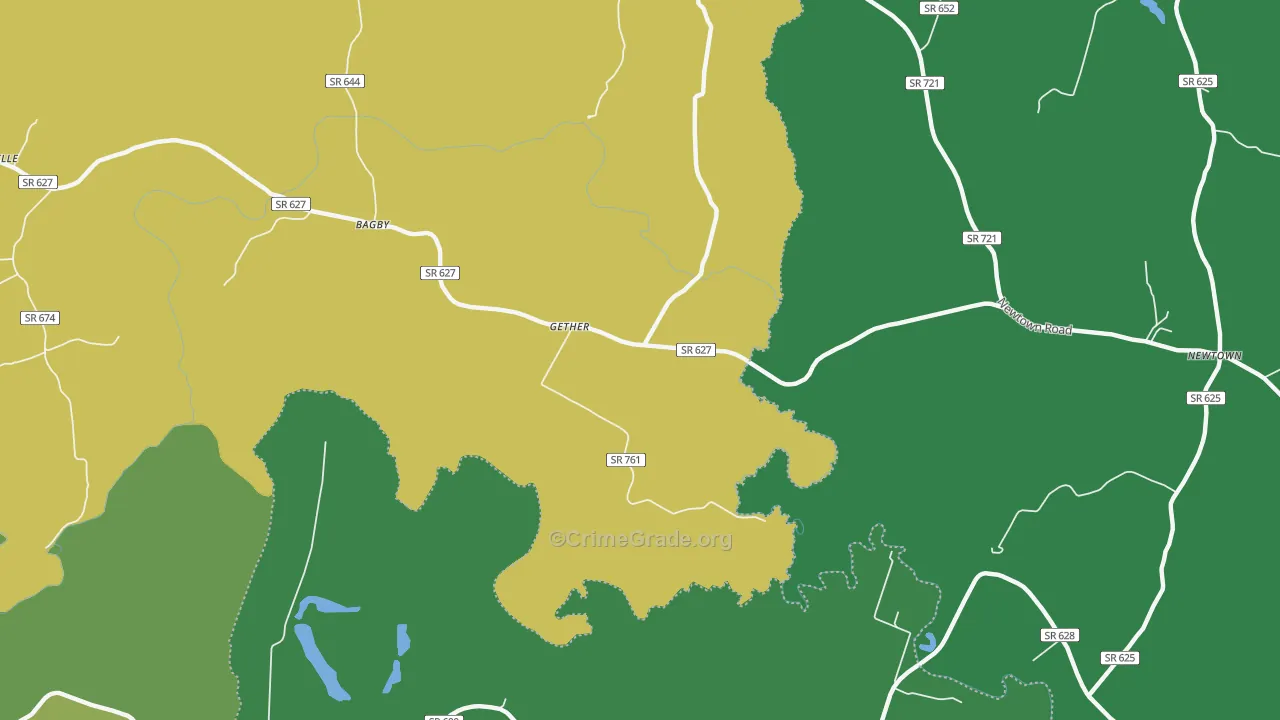 Gether, VA Map of Vehicle Theft Rates