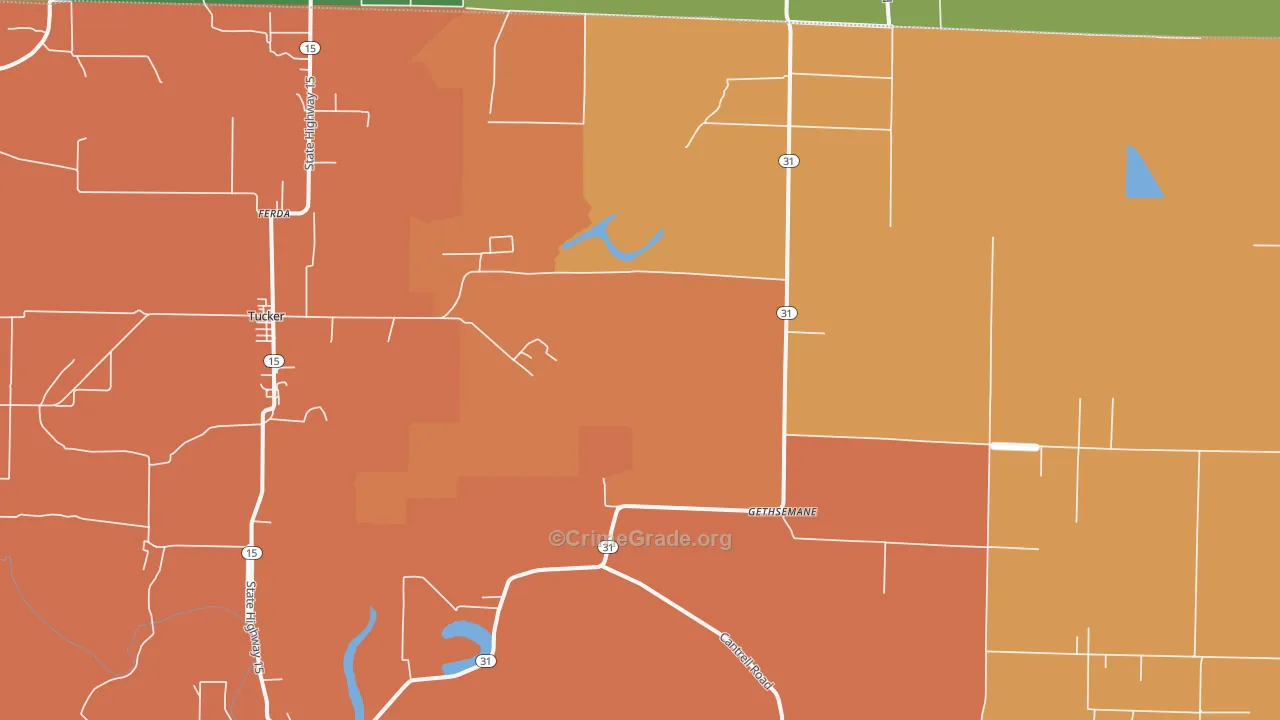 Gethsemane, AR Map of Vehicle Theft Rates