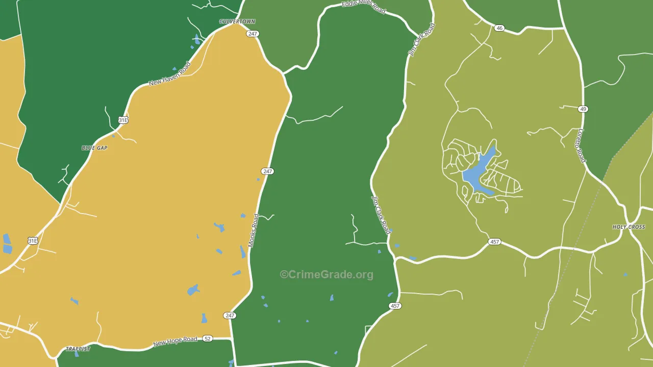 Gethsemane, KY Map of Vehicle Theft Rates