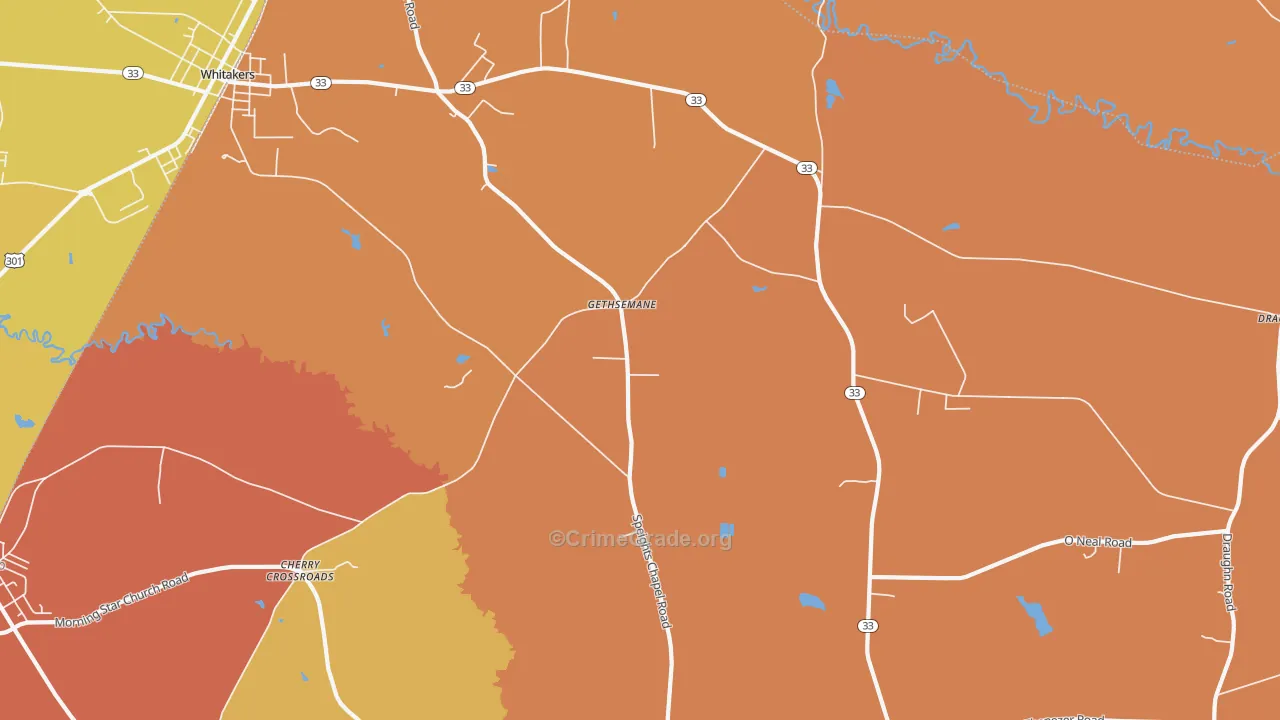 Gethsemane, NC Map of Vehicle Theft Rates
