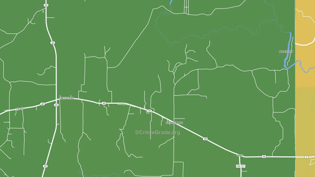 Gethsemane, TX Map of Vehicle Theft Rates