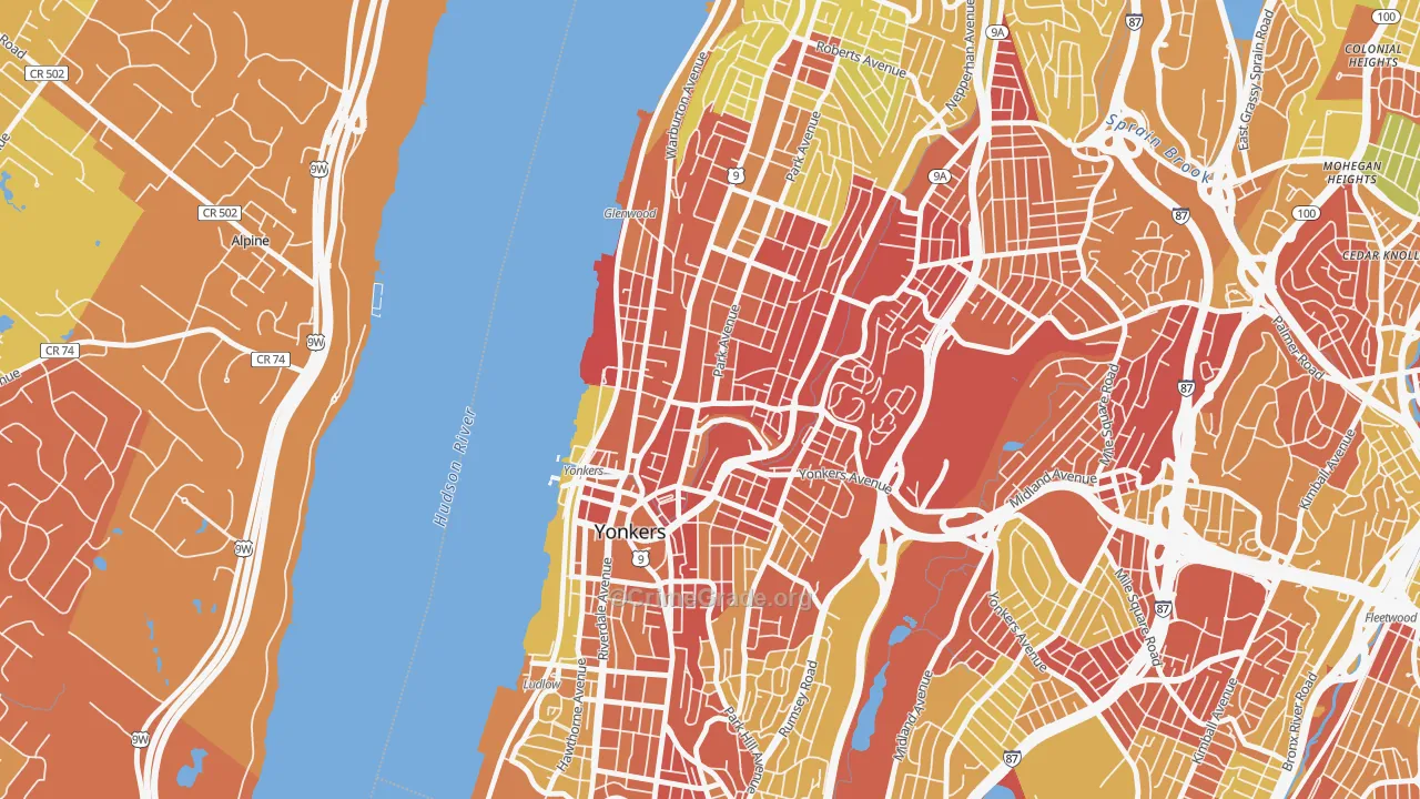 Getty Square, Yonkers, NY Map of Vehicle Theft Rates