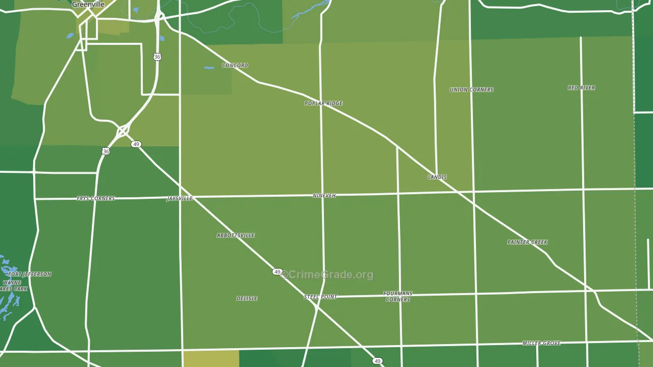 Gettysburg, OH Map of Vehicle Theft Rates