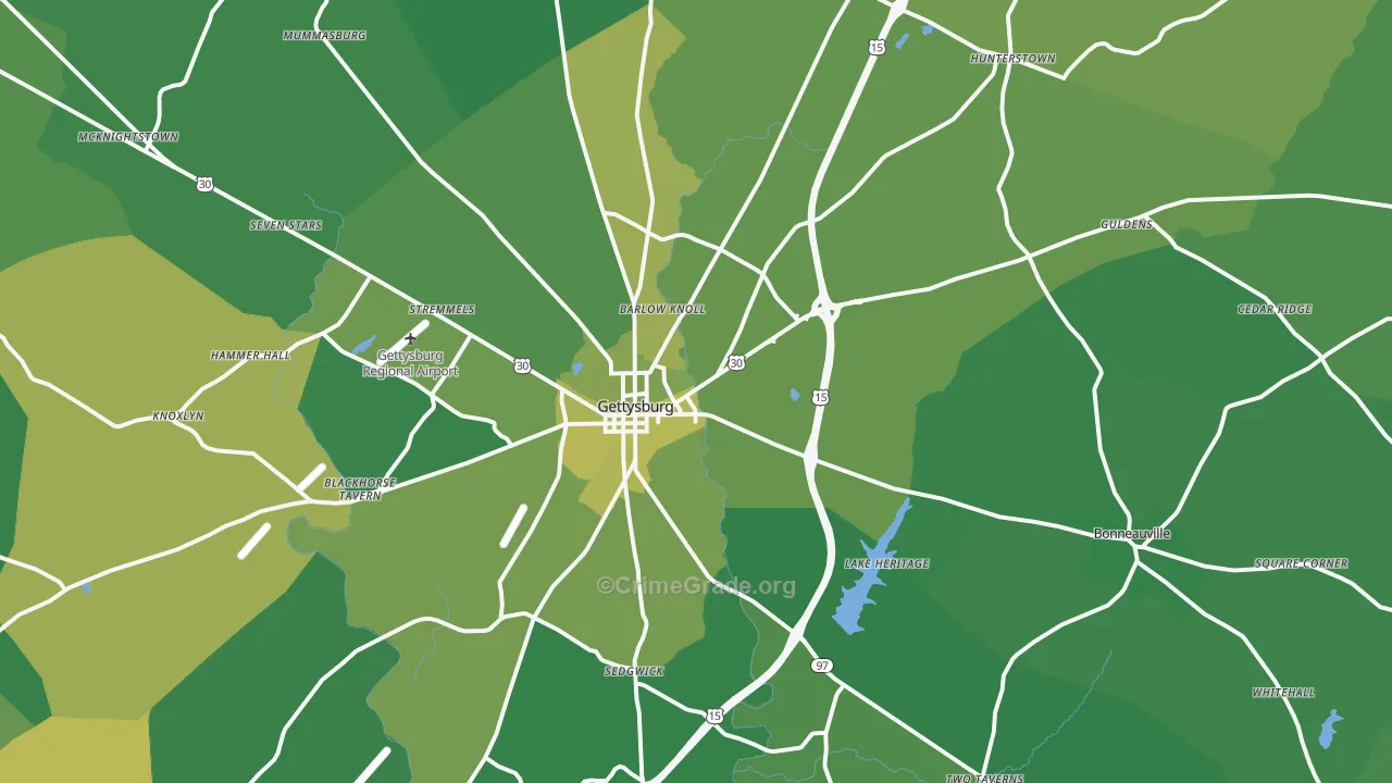 Gettysburg, PA Map of Vehicle Theft Rates