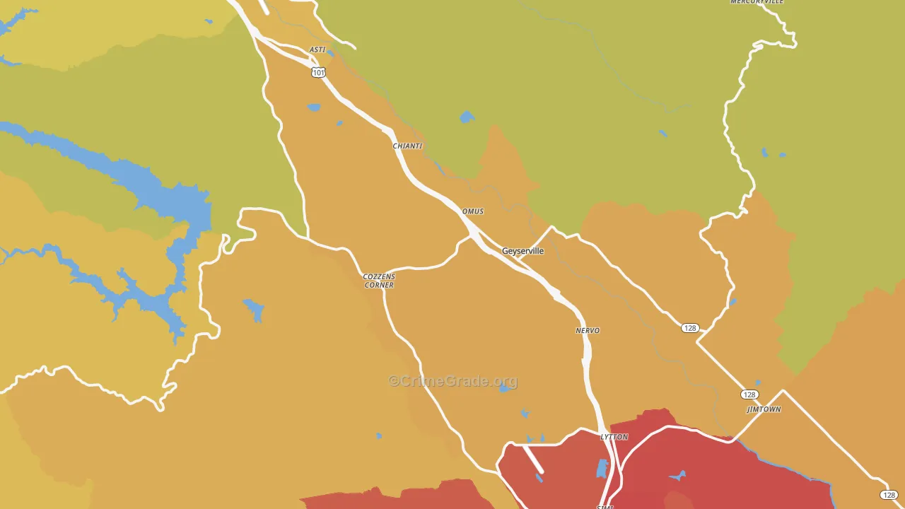 Geyserville, CA Map of Vehicle Theft Rates