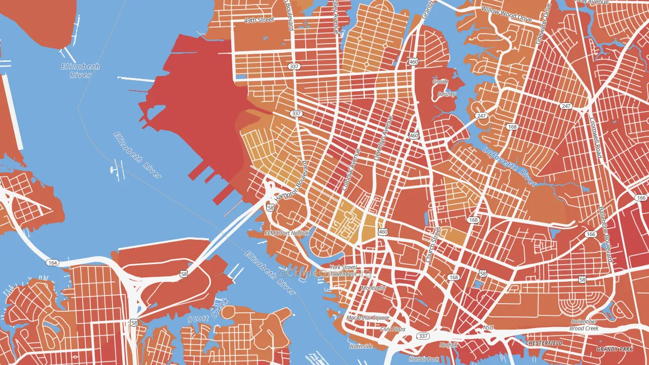 Ghent, Norfolk, VA Map of Vehicle Theft Rates