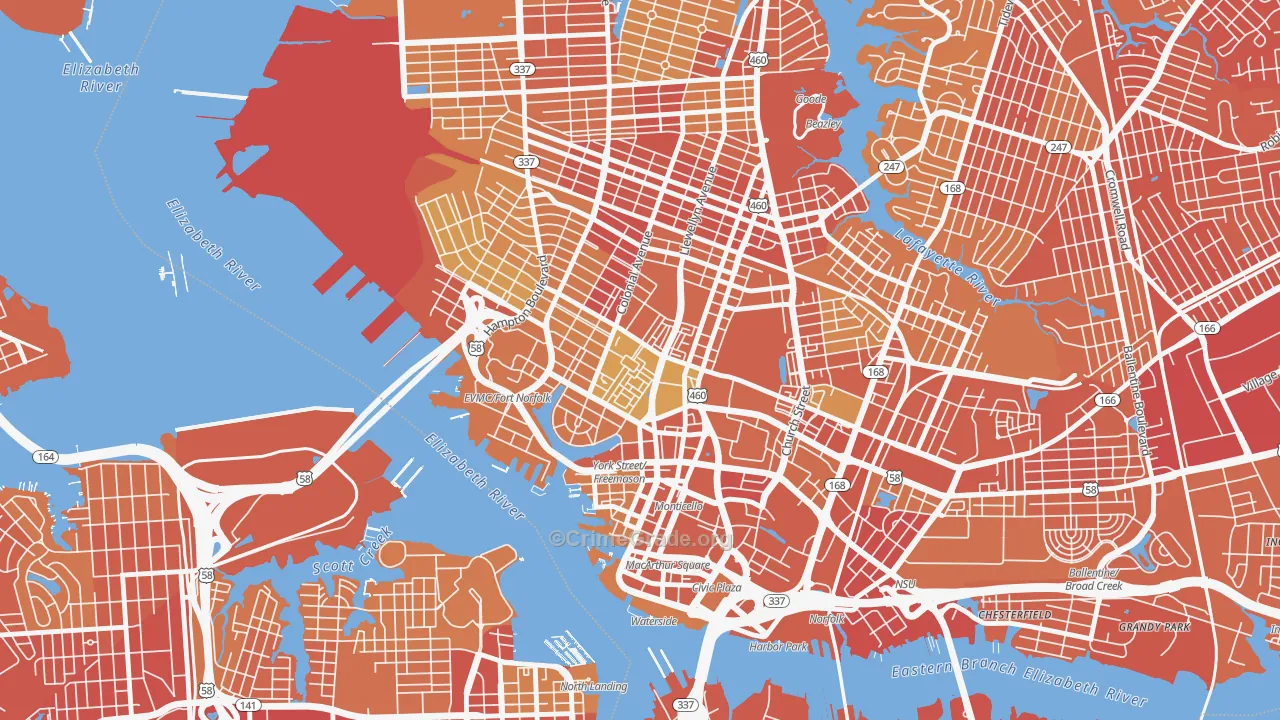 Ghent Square, Norfolk, VA Map of Vehicle Theft Rates