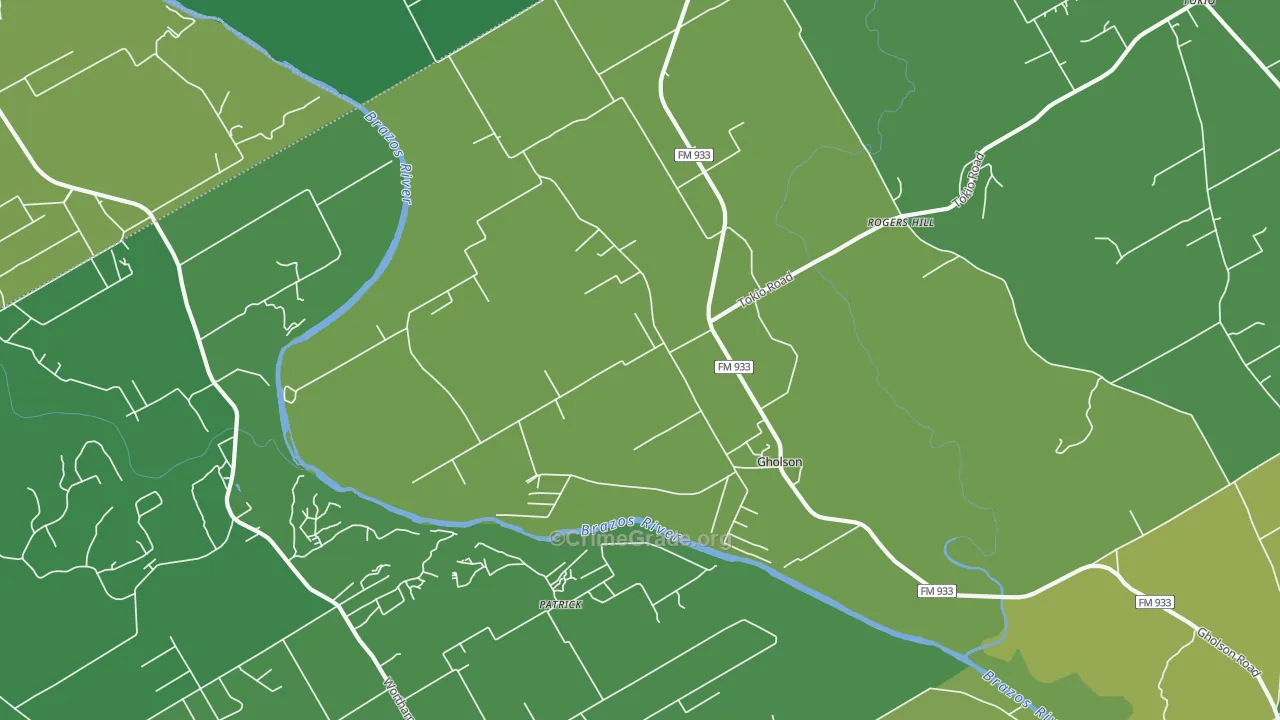 Gholson, TX Map of Vehicle Theft Rates