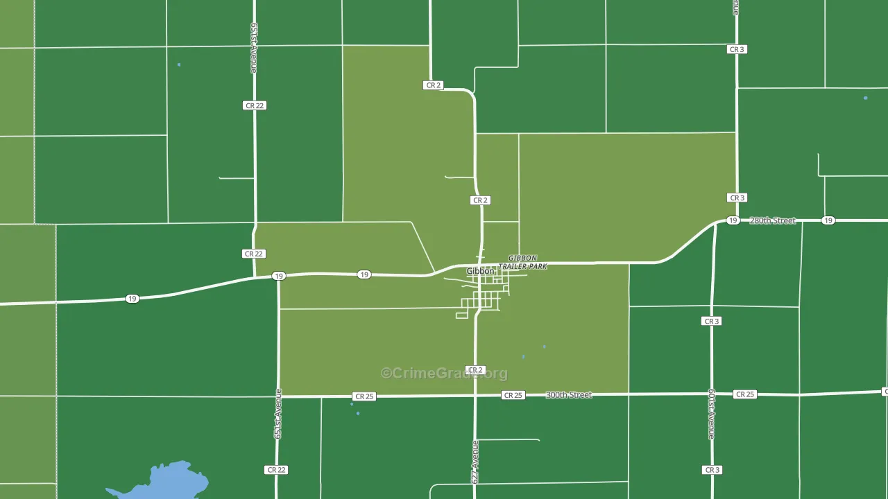 Gibbon, MN Map of Vehicle Theft Rates