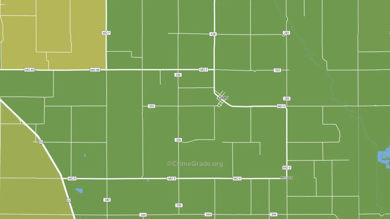 Gibbs, MO Map of Vehicle Theft Rates