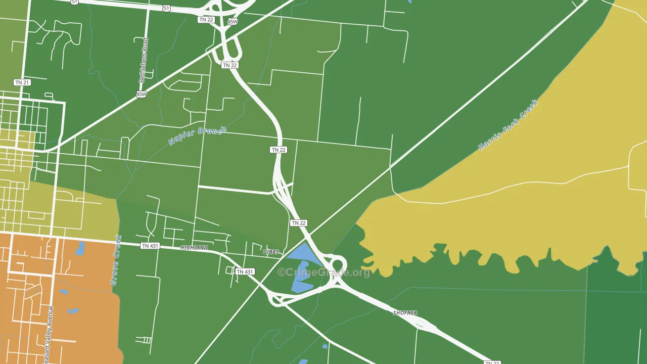 Gibbs, TN Map of Vehicle Theft Rates