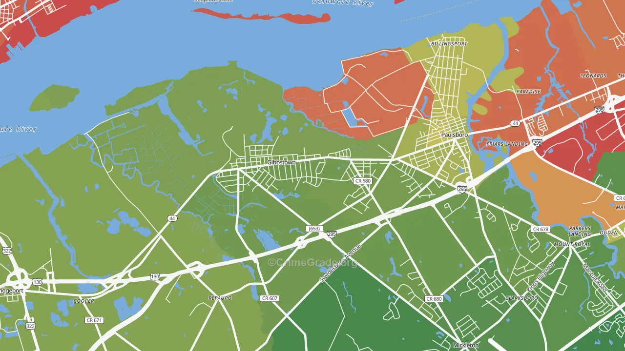 Gibbstown, NJ Map of Vehicle Theft Rates