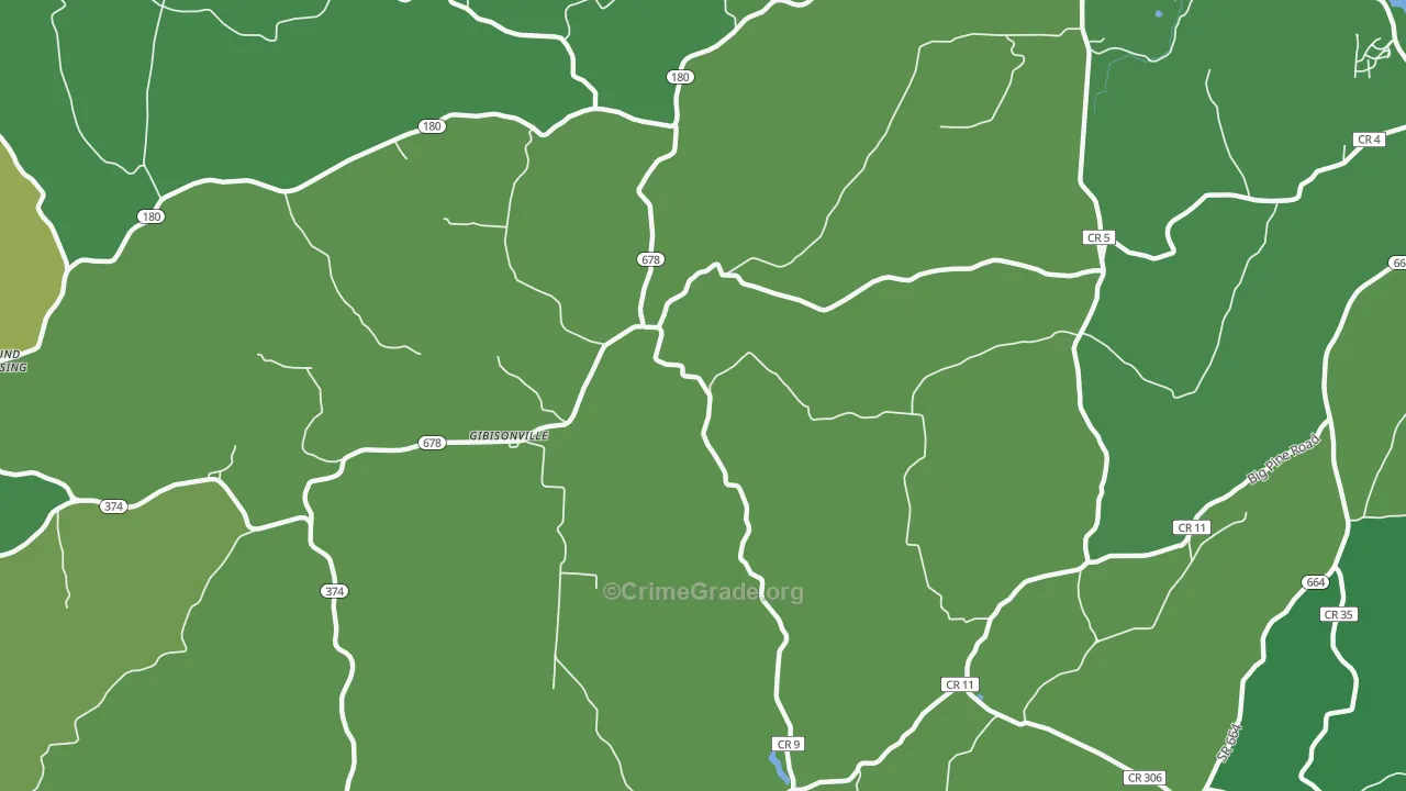 Gibisonville, OH Map of Vehicle Theft Rates