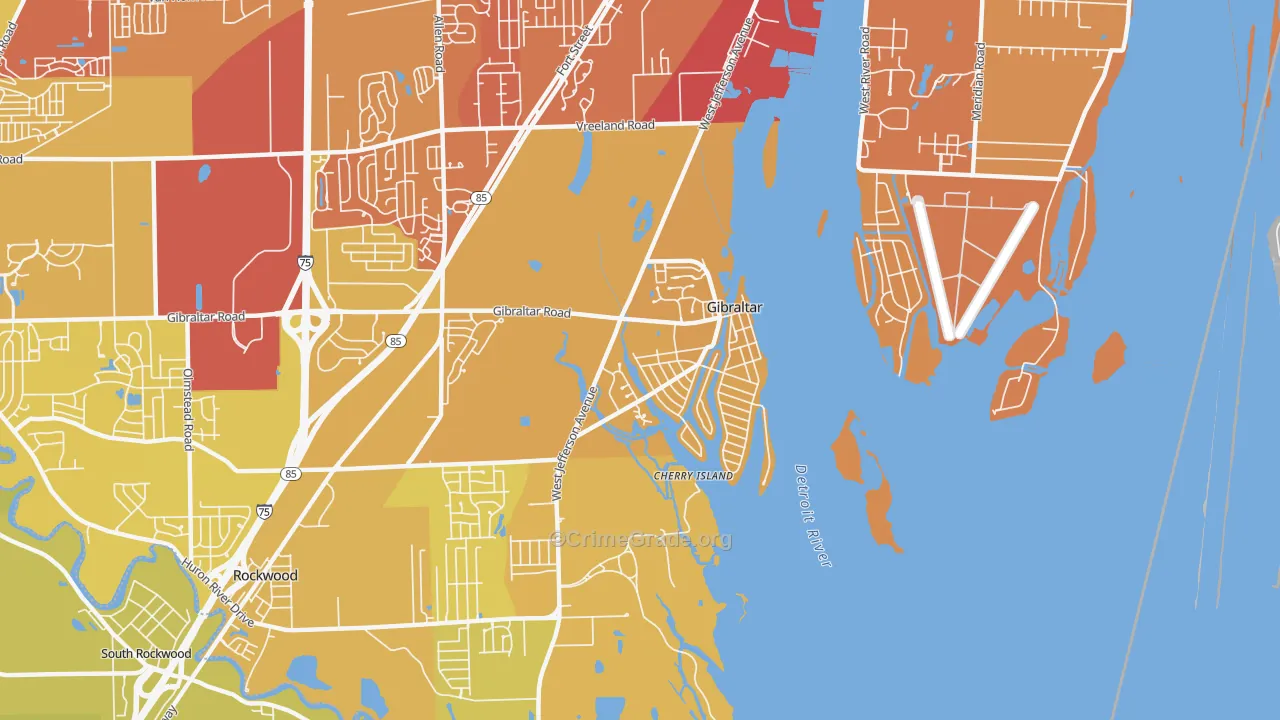 Gibraltar, MI Map of Vehicle Theft Rates