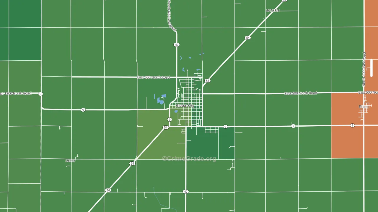 Gibson City, IL Map of Vehicle Theft Rates