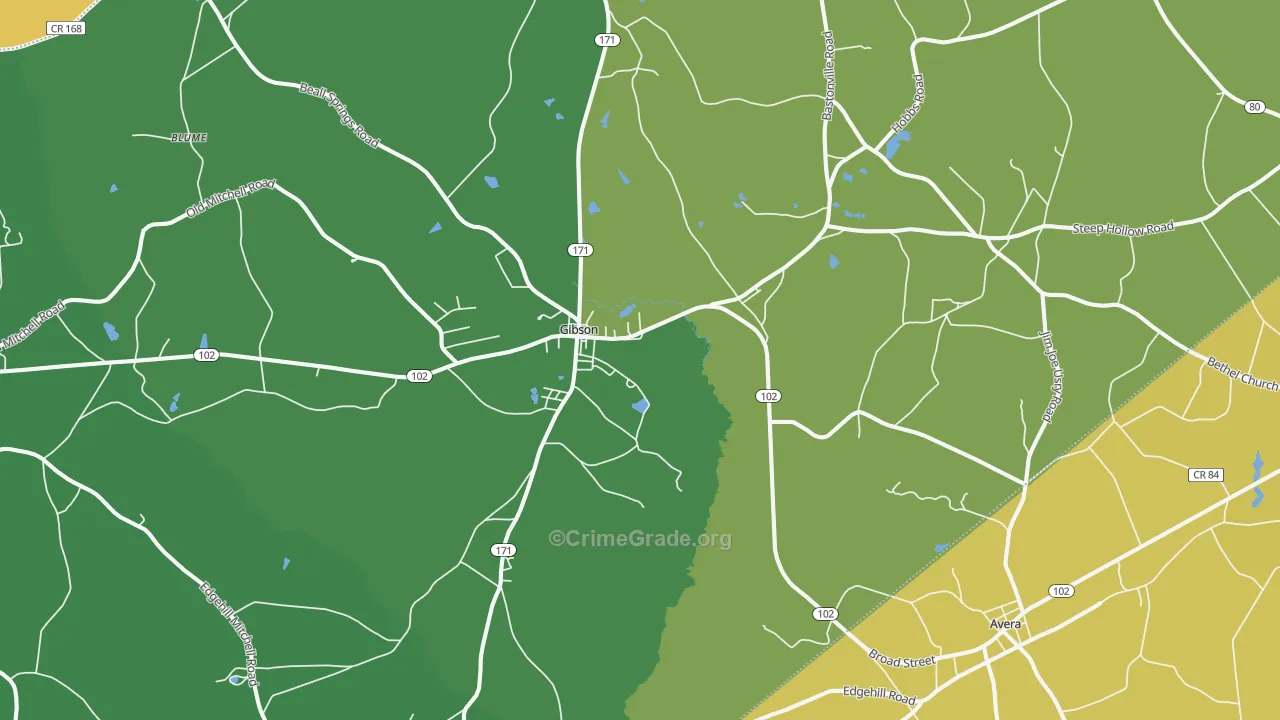Gibson, GA Map of Vehicle Theft Rates