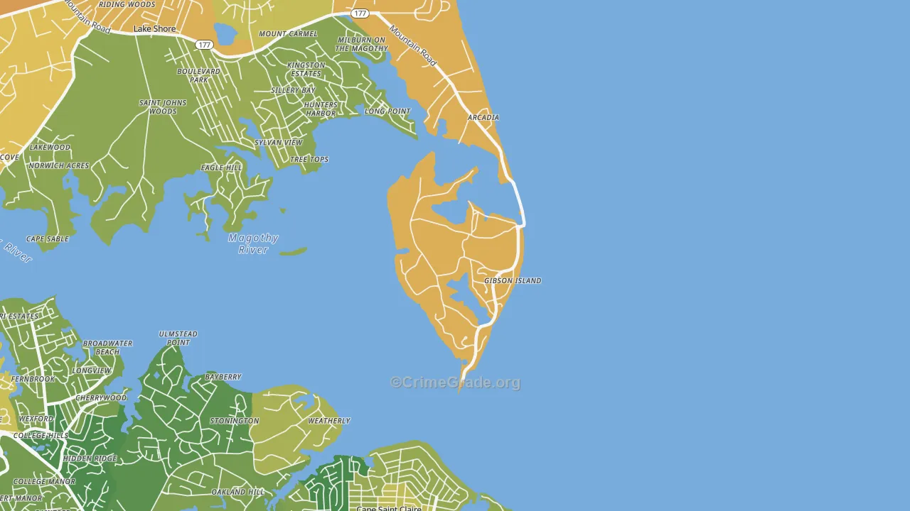 Gibson Island, MD Map of Vehicle Theft Rates