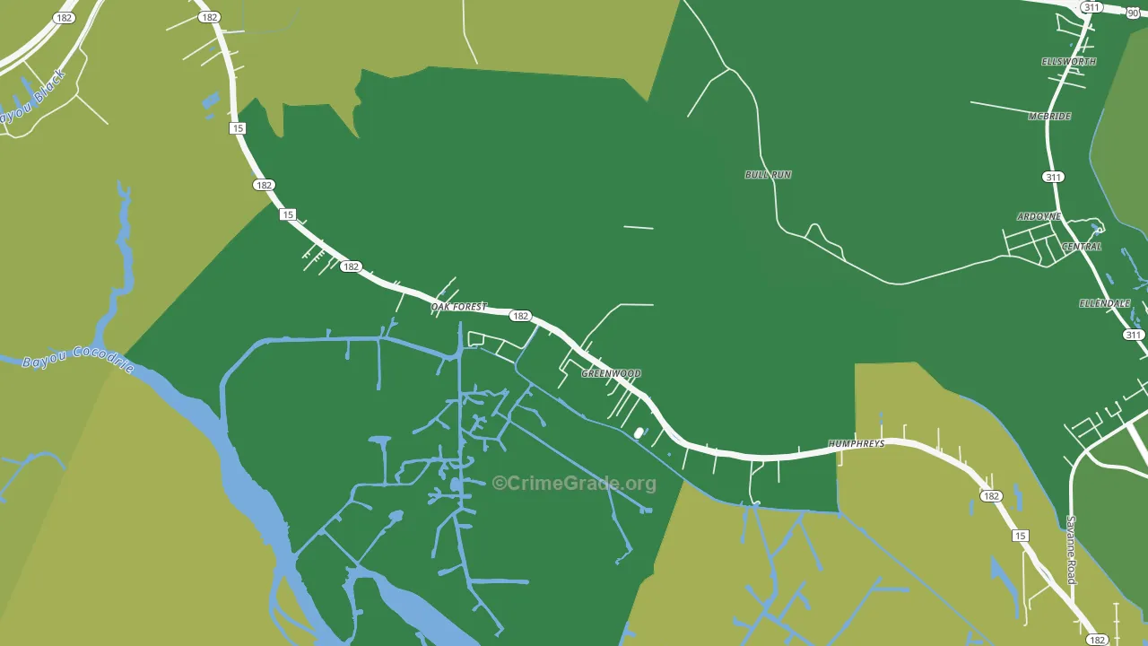 Gibson, LA Map of Vehicle Theft Rates