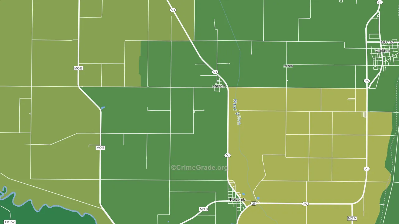 Gibson, MO Map of Vehicle Theft Rates