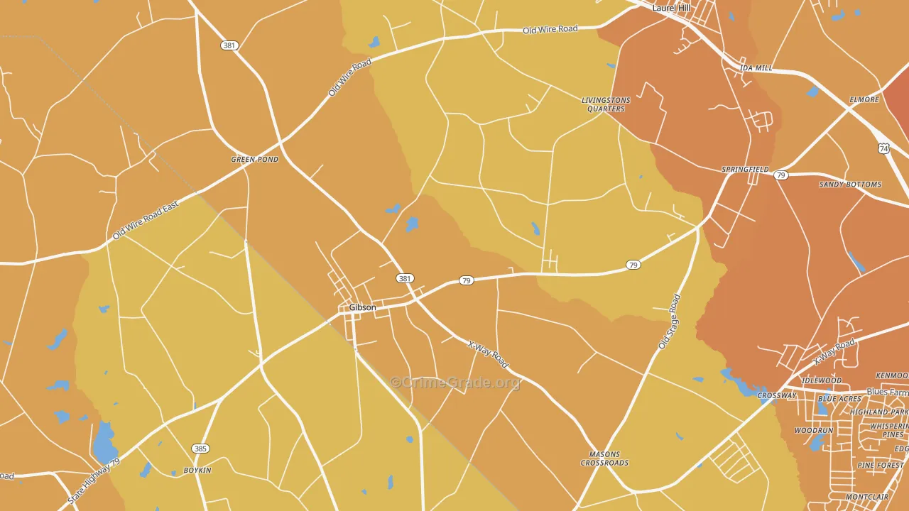 Gibson, NC Map of Vehicle Theft Rates