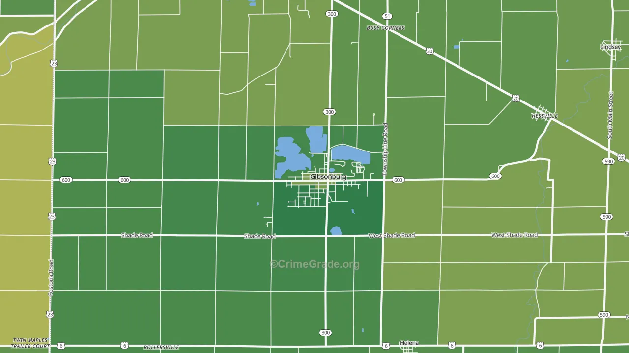 Gibsonburg, OH Map of Vehicle Theft Rates