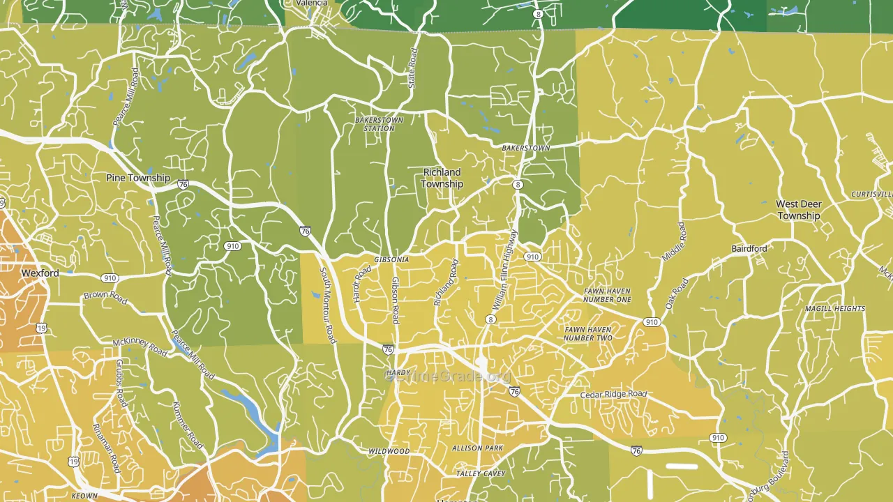 Gibsonia, PA Map of Vehicle Theft Rates