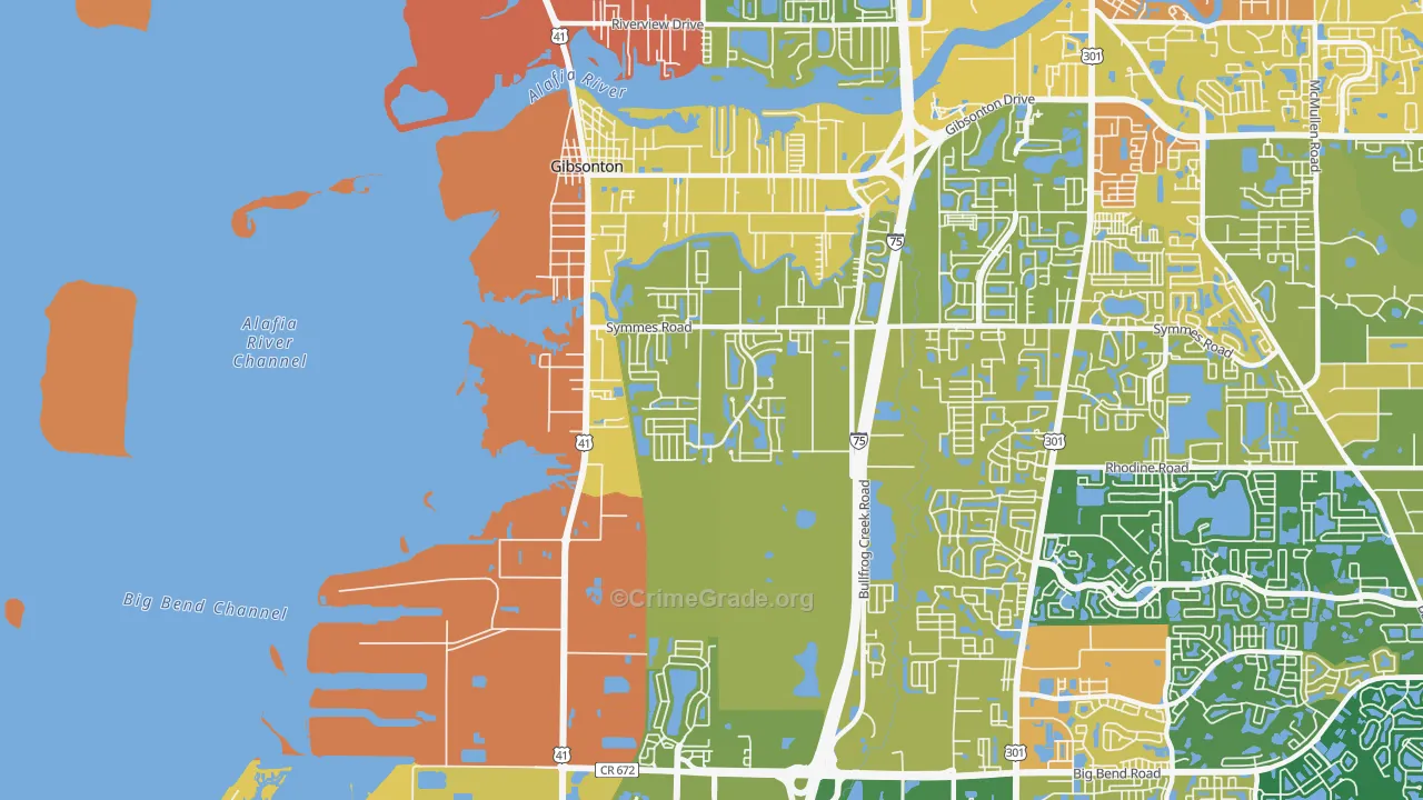 Gibsonton, FL Map of Vehicle Theft Rates