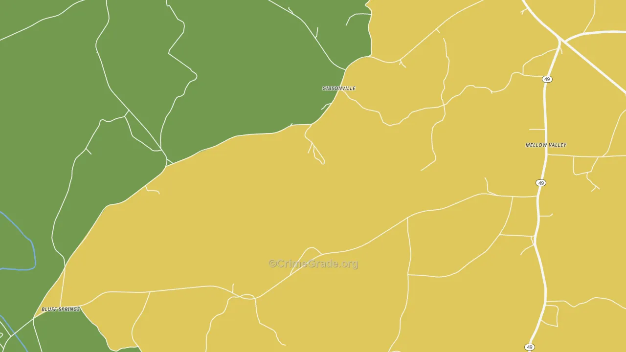 Gibsonville, AL Map of Vehicle Theft Rates