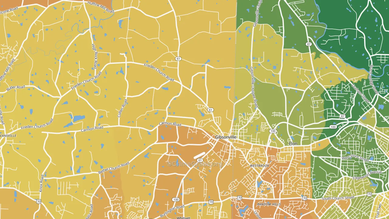 Gibsonville, NC Map of Vehicle Theft Rates