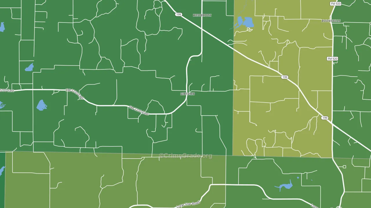 Gibtown, TX Map of Vehicle Theft Rates