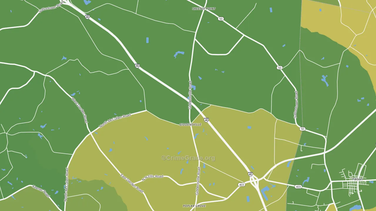 Giddensville, NC Map of Vehicle Theft Rates